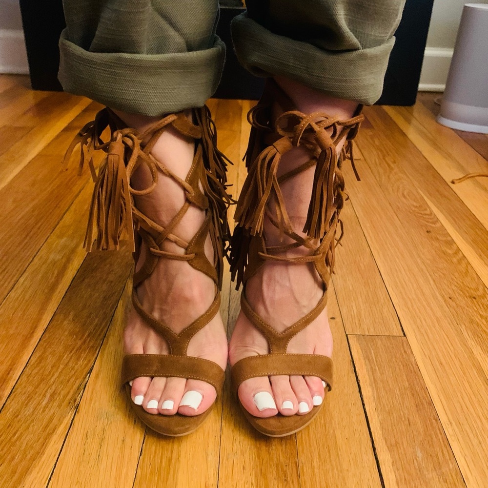 Western fringe suede sandals by Guess Size 6